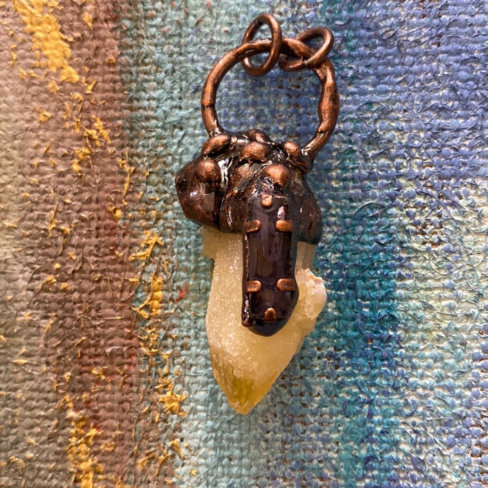 Hand made citrine and amethyst good fortune pendant